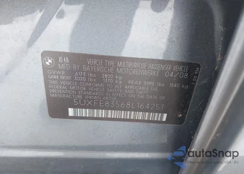 2008 BMW X5 4.8I from USA, damaged, VIN 5UXFE83568L164251